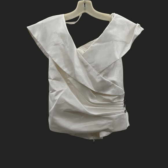 David’s Bridal NWT Michaelangelo Satin Top Women’s Size 16 White Formal Ruched - Picture 1 of 4